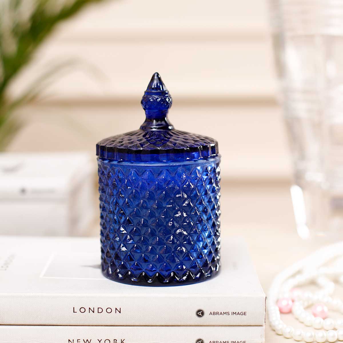 Alyona Blue Scented Candle Jar With Lid