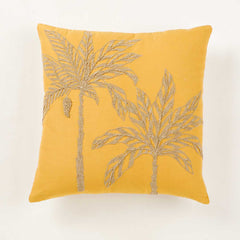 Shimmery Embroidered Yellow Cushion Cover