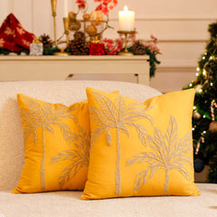 Shimmery Embroidered Yellow Cushion Cover