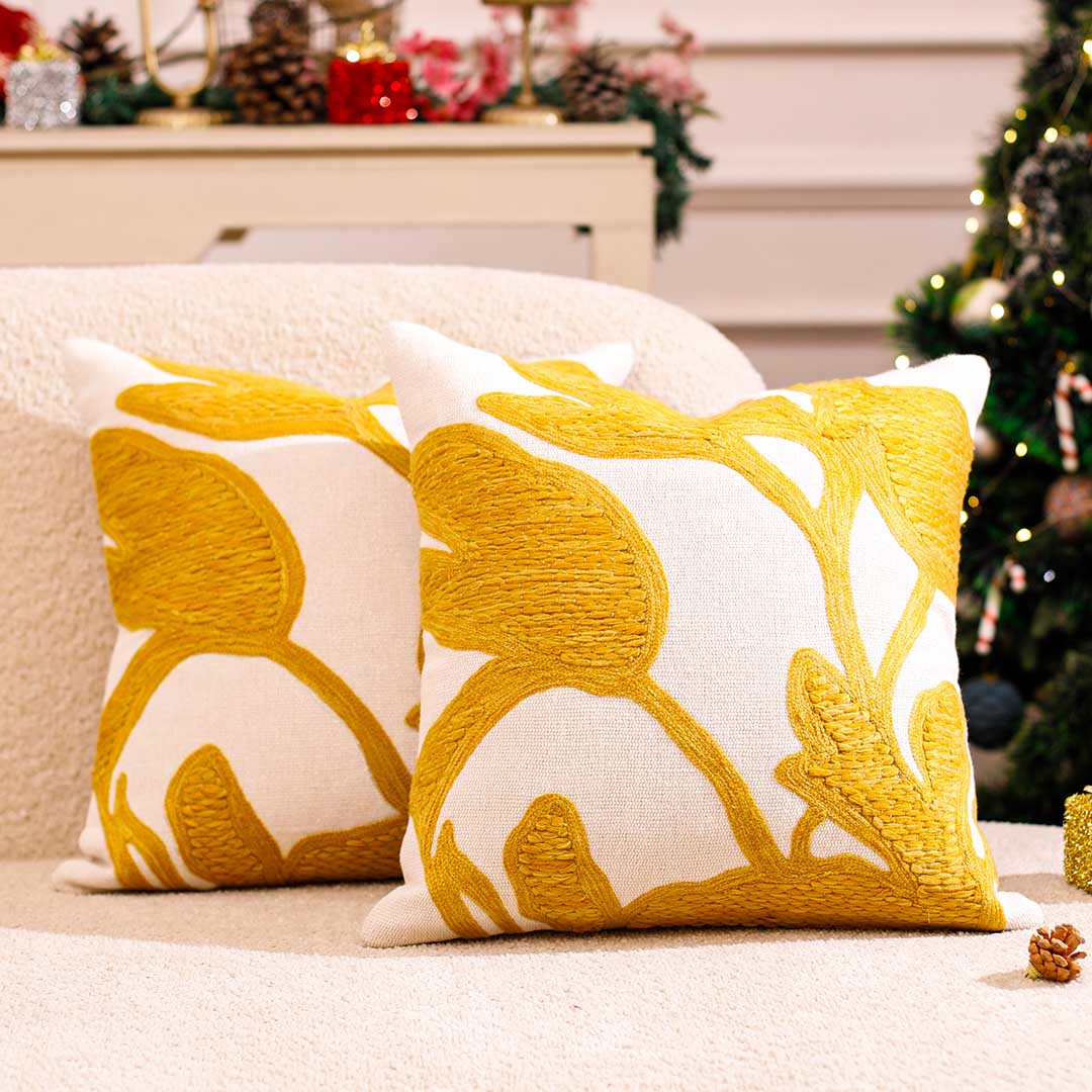 Ayleen Embroidered Yellow Cushion Cover