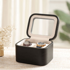 Amara Black 2 Slot Leather Watch Box