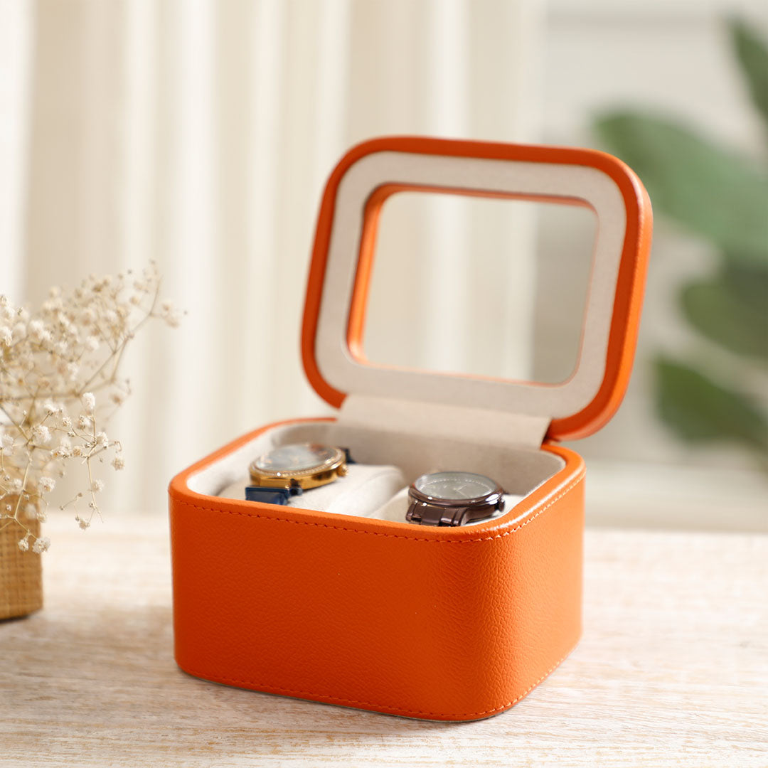 Amara Orange 2 Slot Leather Watch Box