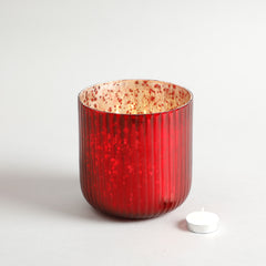 Leon Red Ribbed Antique Silver Glass Votive