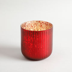 Leon Red Ribbed Antique Silver Glass Votive