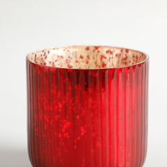 Leon Red Ribbed Antique Silver Glass Votive