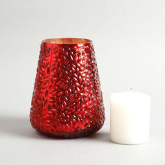 Julian Red Embossed  Silver Antique Finish Glass Votive