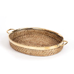 Aspen Rattan Oval Tray with Brass Handle