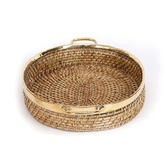 Aspen Rattan Oval Tray with Brass Handle