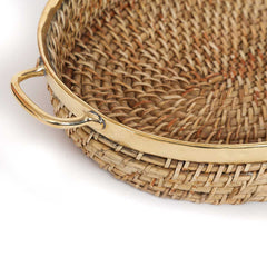 Aspen Rattan Oval Tray with Brass Handle