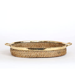 Aspen Rattan Oval Tray with Brass Handle