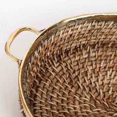 Aspen Rattan Oval Tray with Brass Handle