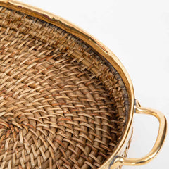 Aspen Rattan Oval Tray with Brass Handle