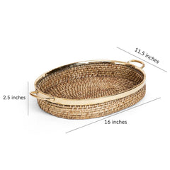 Aspen Rattan Oval Tray with Brass Handle