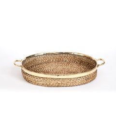 Aspen Rattan Oval Tray with Brass Handle