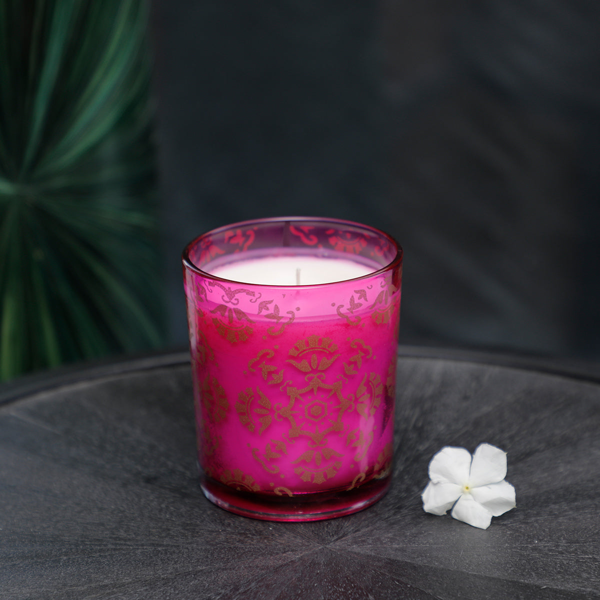 Nitya Glass Candle Fuchsia Set Of 2