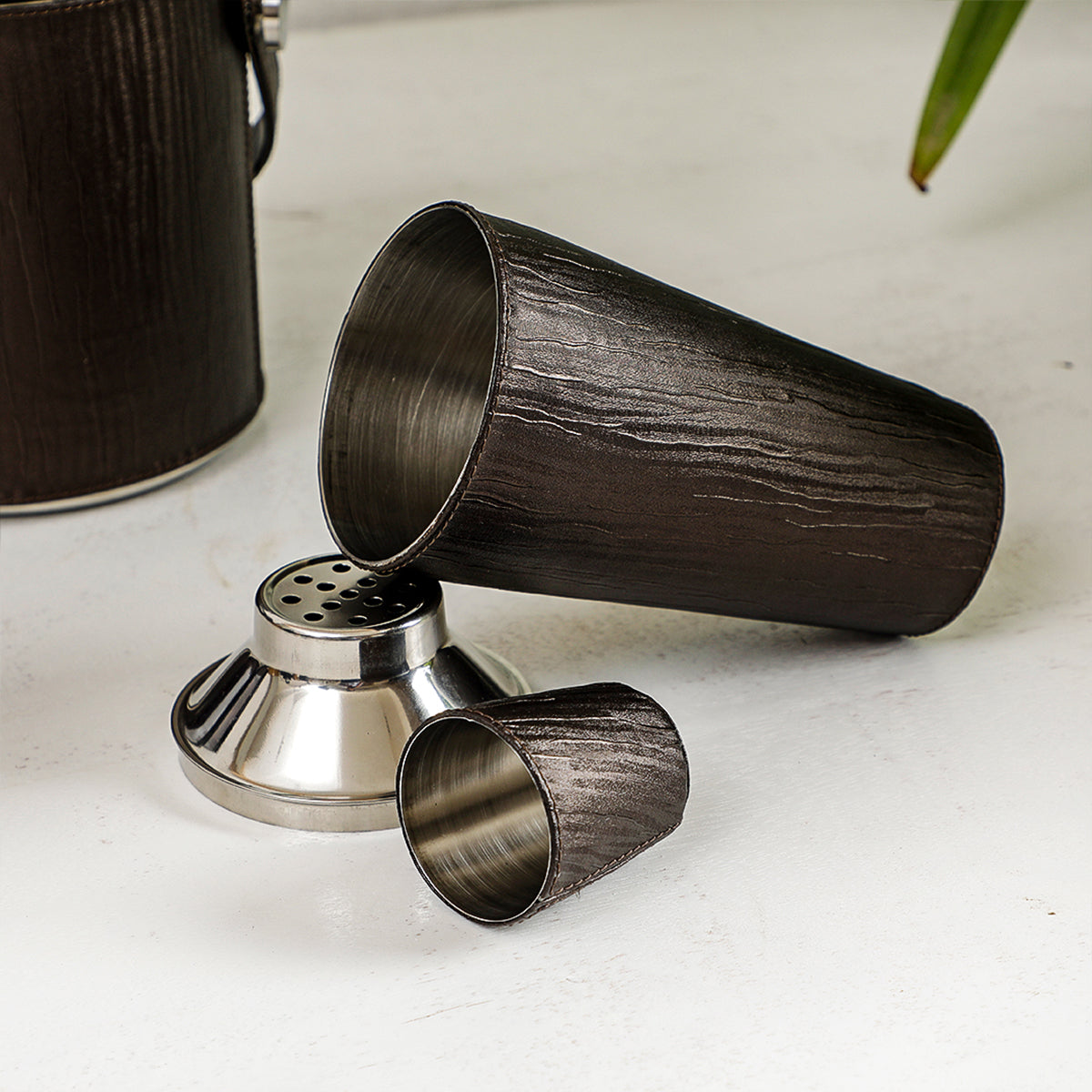 Cocktail Shaker With Brown Sheath