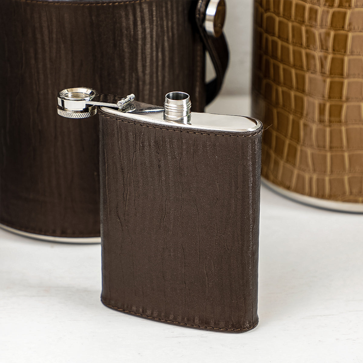 Hip Flask With Brown Leather Sheath