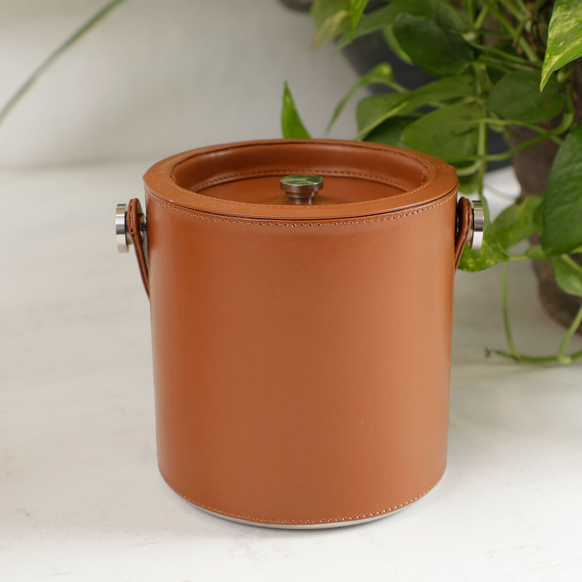 Cornflake Leather Sheath Ice Bucket With Tong